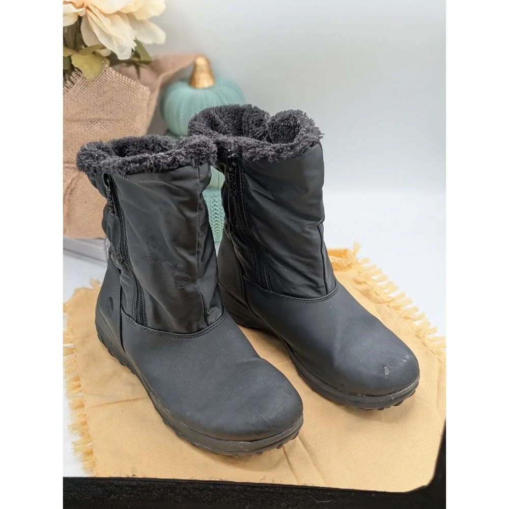 Totes Rikki Women's Winter Boots Size 9M Black Waterproof Dual Zip Faux Fur...